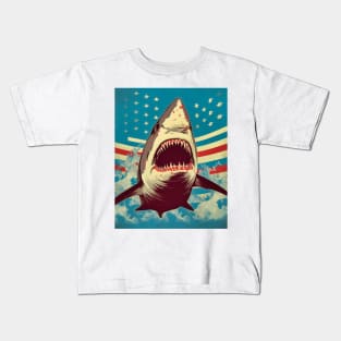 American Flag Patriotism and Freedom Great White Shark Kids T-Shirt